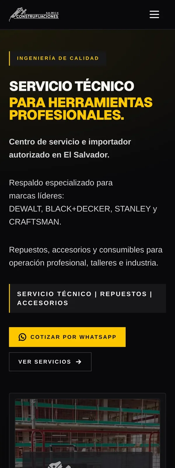 Captura móvil de Construfijaciones, un proyecto real de Silver Wolf.